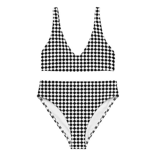 Bikini de Talle Alto Reciclado Geométrico Blanco y Negro
