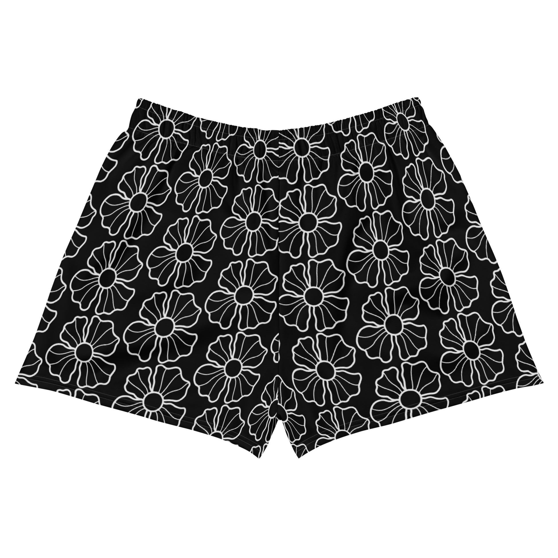 Floral Pattern Black and White Women's Recycled Athletic Shorts